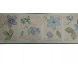 Village Wallpaper Border Flowers Violet Blue Sage